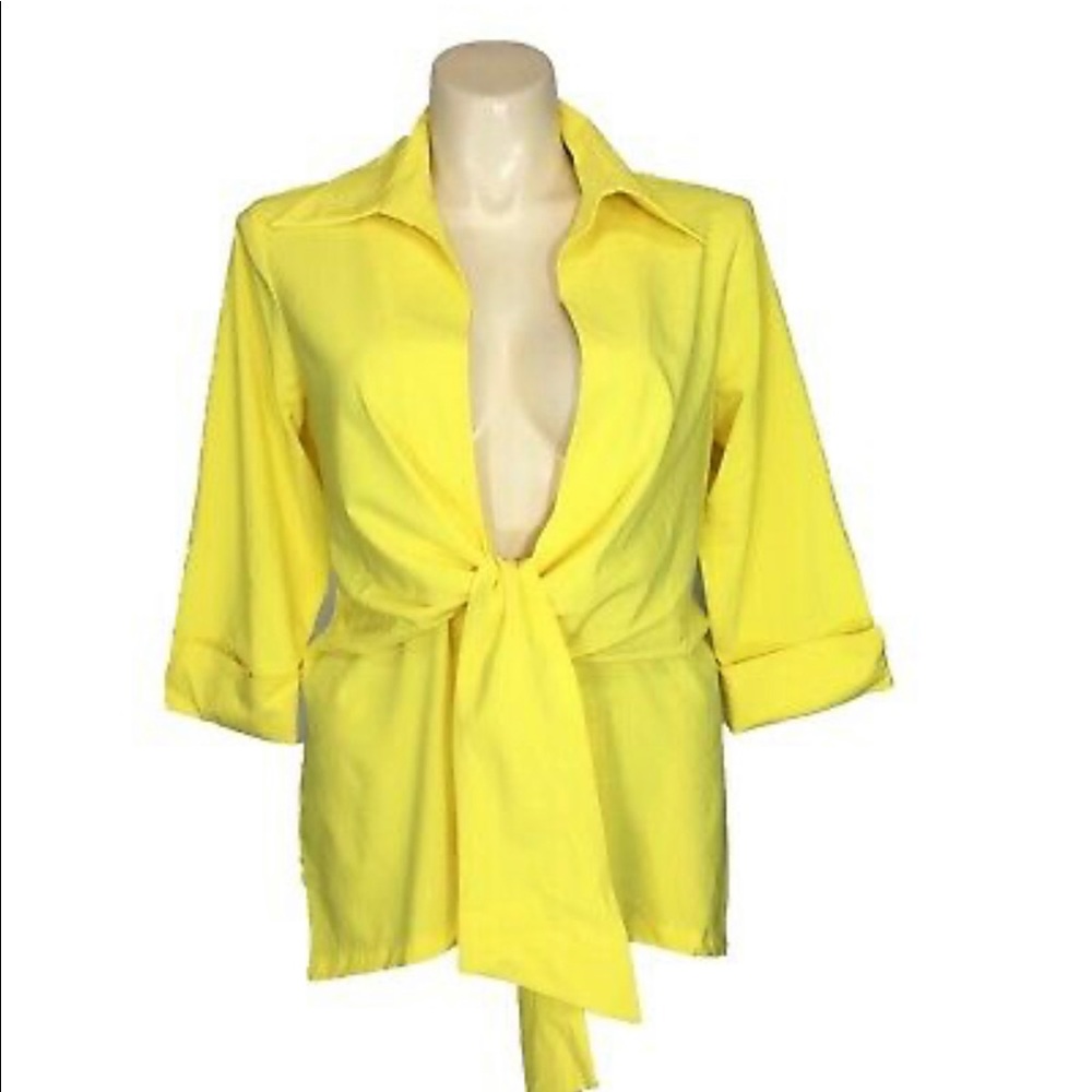 Joseph Ribkoff, size 16, lemon yellow wrap.